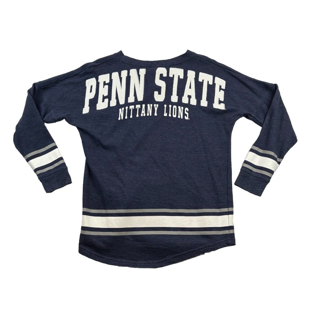 Penn State Nitrany Lions Sequins Large Print Womens S Blue Stripes Long Sleeve